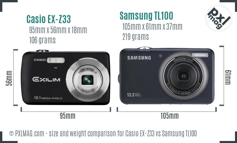 Casio EX-Z33 vs Samsung TL100 size comparison