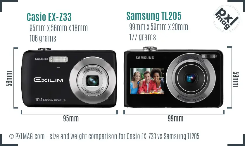 Casio EX-Z33 vs Samsung TL205 size comparison