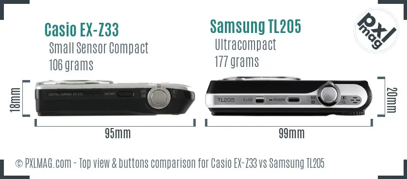 Casio EX-Z33 vs Samsung TL205 top view buttons comparison