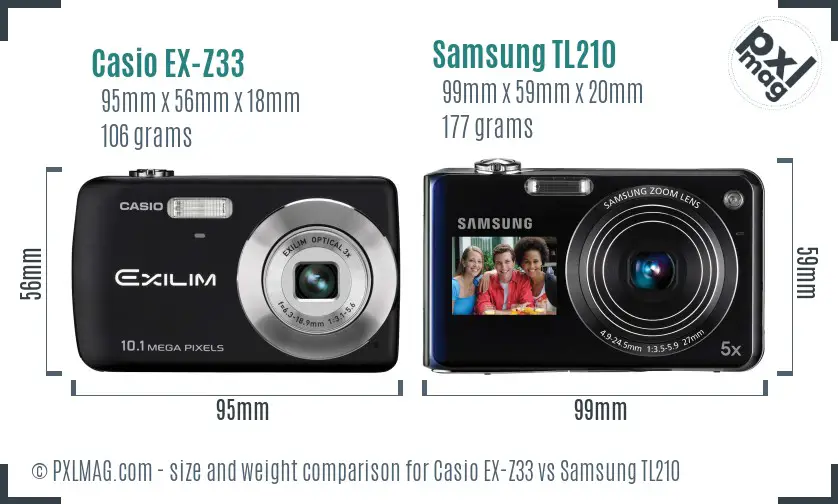 Casio EX-Z33 vs Samsung TL210 size comparison