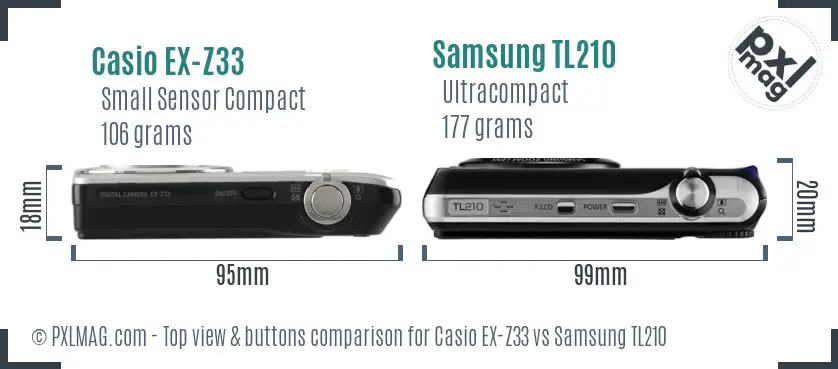 Casio EX-Z33 vs Samsung TL210 top view buttons comparison