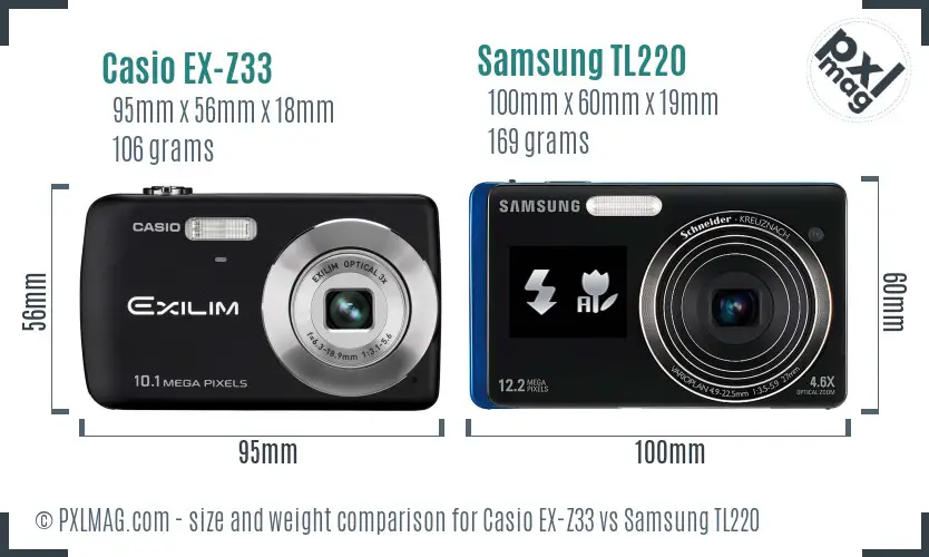 Casio EX-Z33 vs Samsung TL220 size comparison