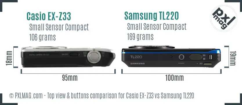 Casio EX-Z33 vs Samsung TL220 top view buttons comparison