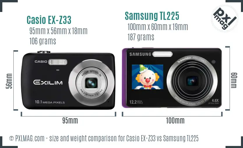 Casio EX-Z33 vs Samsung TL225 size comparison