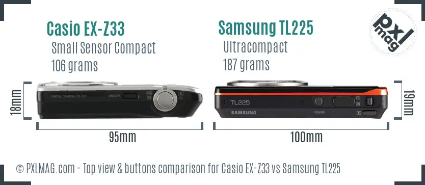 Casio EX-Z33 vs Samsung TL225 top view buttons comparison