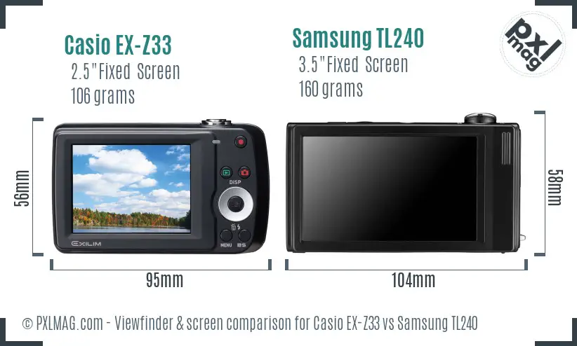 Casio EX-Z33 vs Samsung TL240 Screen and Viewfinder comparison