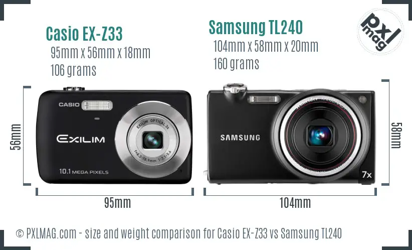 Casio EX-Z33 vs Samsung TL240 size comparison