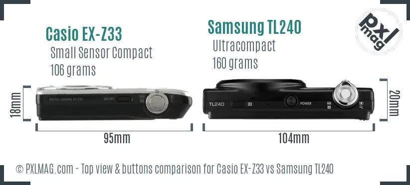 Casio EX-Z33 vs Samsung TL240 top view buttons comparison