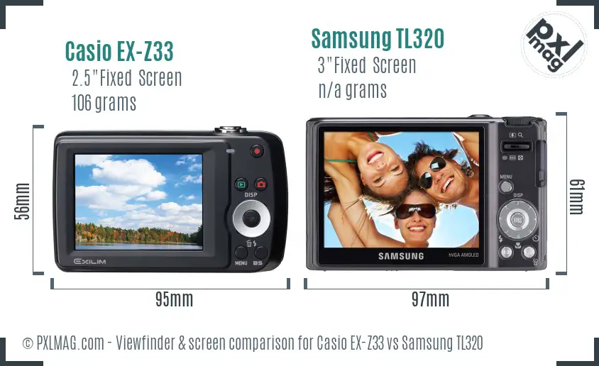 Casio EX-Z33 vs Samsung TL320 Screen and Viewfinder comparison Casio EX-Z33 vs Samsung TL320 Screen and Viewfinder comparison