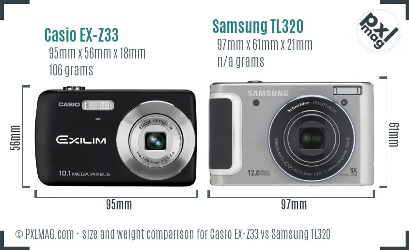 Casio EX-Z33 vs Samsung TL320 size comparison Casio EX-Z33 vs Samsung TL320 size comparison