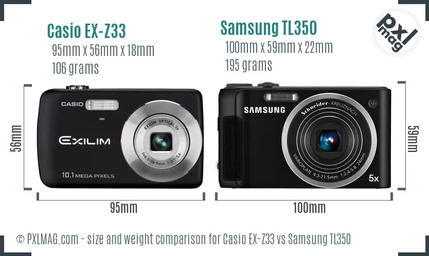 Casio EX-Z33 vs Samsung TL350 size comparison Casio EX-Z33 vs Samsung TL350 size comparison