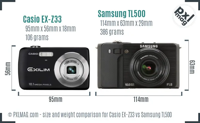 Casio EX-Z33 vs Samsung TL500 size comparison