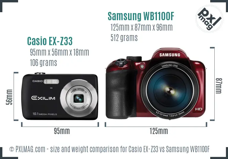 Casio EX-Z33 vs Samsung WB1100F size comparison