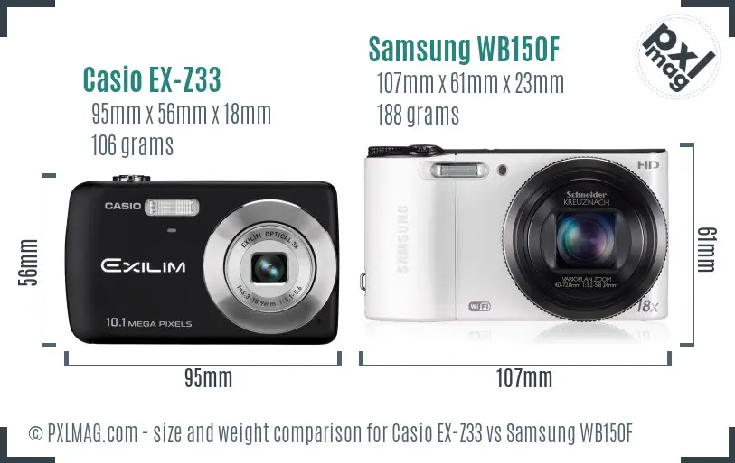 Casio EX-Z33 vs Samsung WB150F size comparison