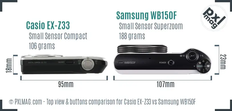 Casio EX-Z33 vs Samsung WB150F top view buttons comparison