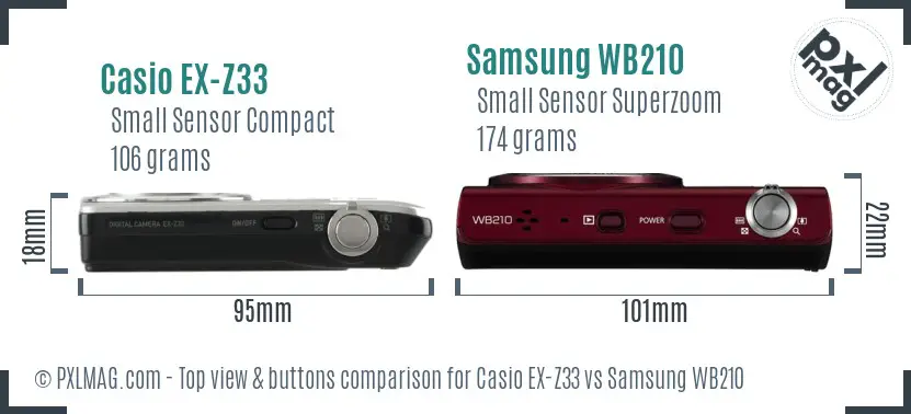 Casio EX-Z33 vs Samsung WB210 top view buttons comparison