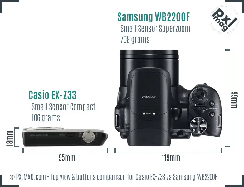 Casio EX-Z33 vs Samsung WB2200F top view buttons comparison