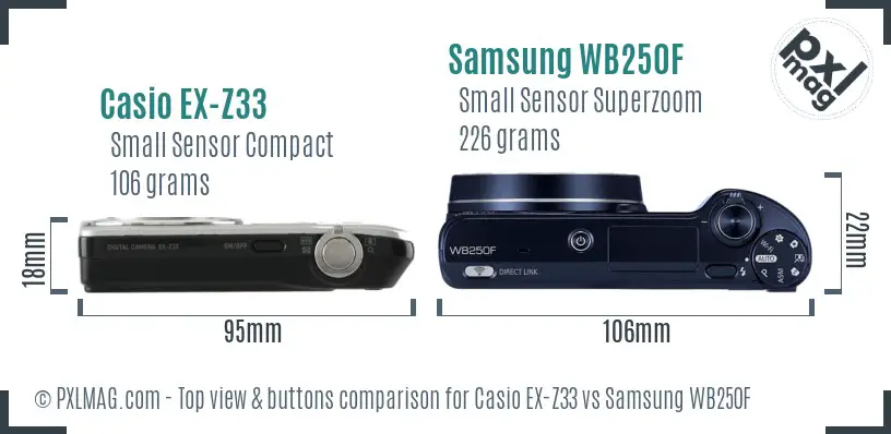 Casio EX-Z33 vs Samsung WB250F top view buttons comparison