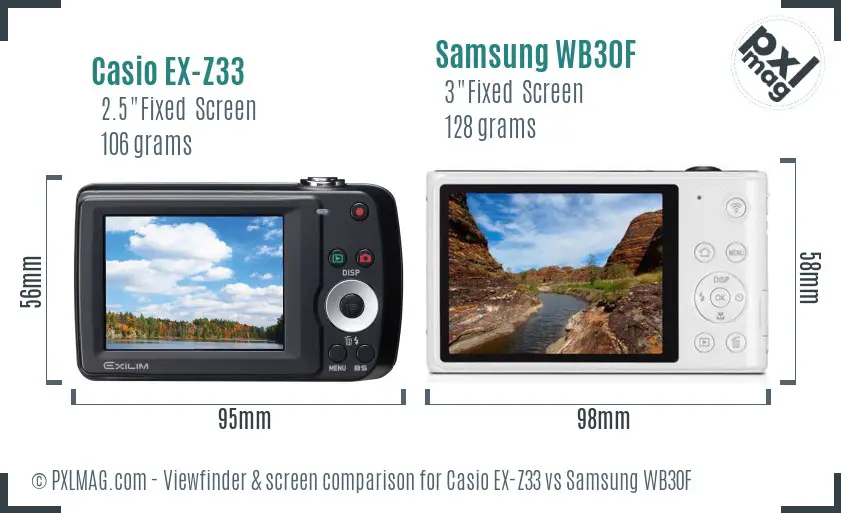 Casio EX-Z33 vs Samsung WB30F Screen and Viewfinder comparison