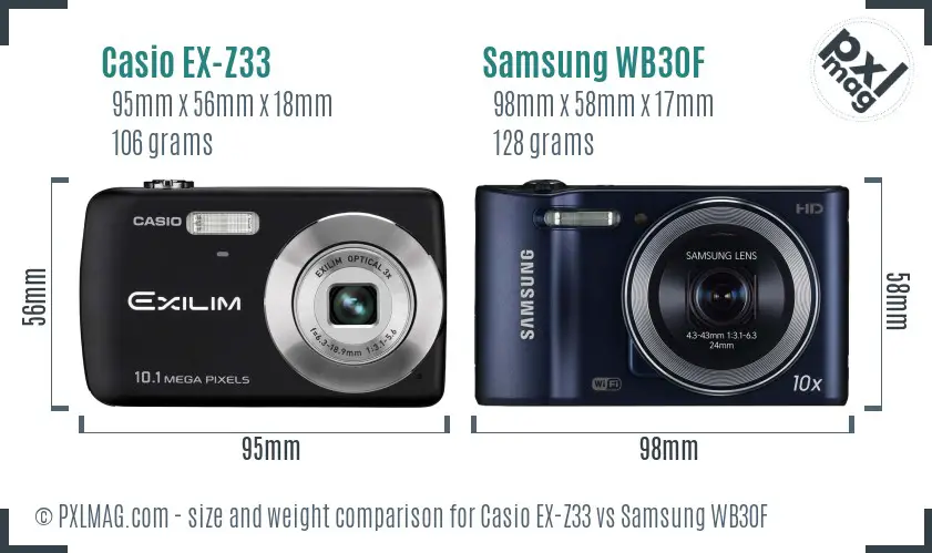 Casio EX-Z33 vs Samsung WB30F size comparison