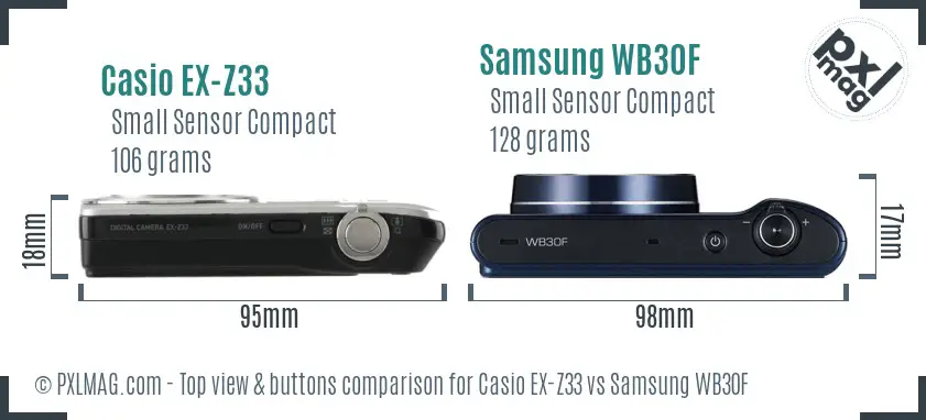 Casio EX-Z33 vs Samsung WB30F top view buttons comparison