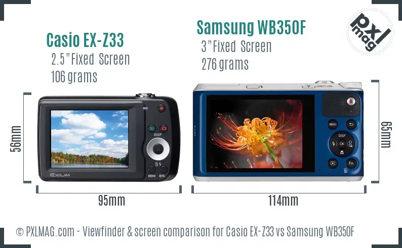 Casio EX-Z33 vs Samsung WB350F Screen and Viewfinder comparison Casio EX-Z33 vs Samsung WB350F Screen and Viewfinder comparison
