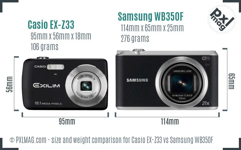 Casio EX-Z33 vs Samsung WB350F size comparison