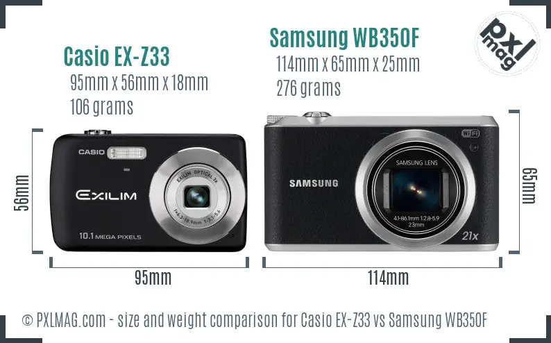 Casio EX-Z33 vs Samsung WB350F size comparison Casio EX-Z33 vs Samsung WB350F size comparison