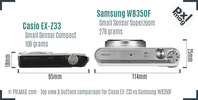 Casio EX-Z33 vs Samsung WB350F top view buttons comparison