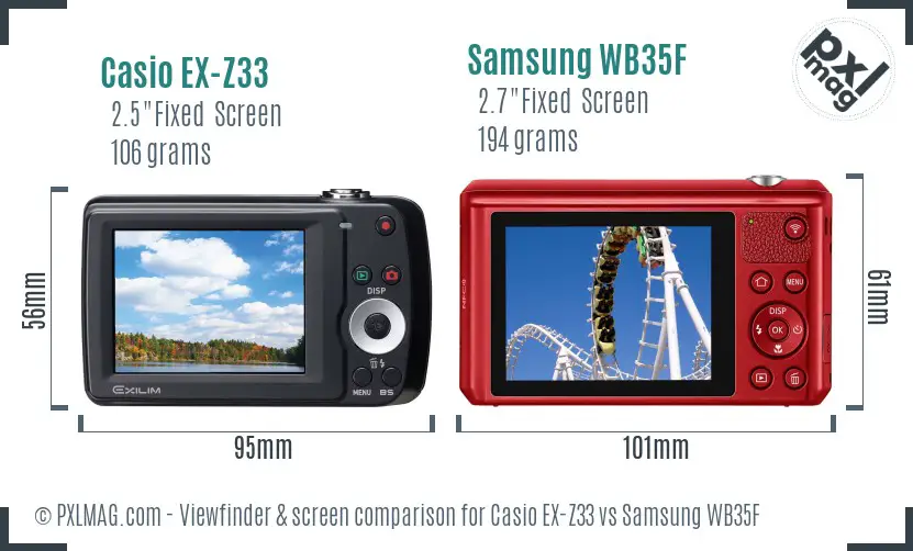 Casio EX-Z33 vs Samsung WB35F Screen and Viewfinder comparison