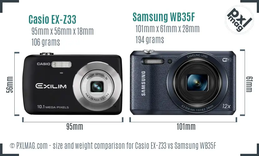 Casio EX-Z33 vs Samsung WB35F size comparison