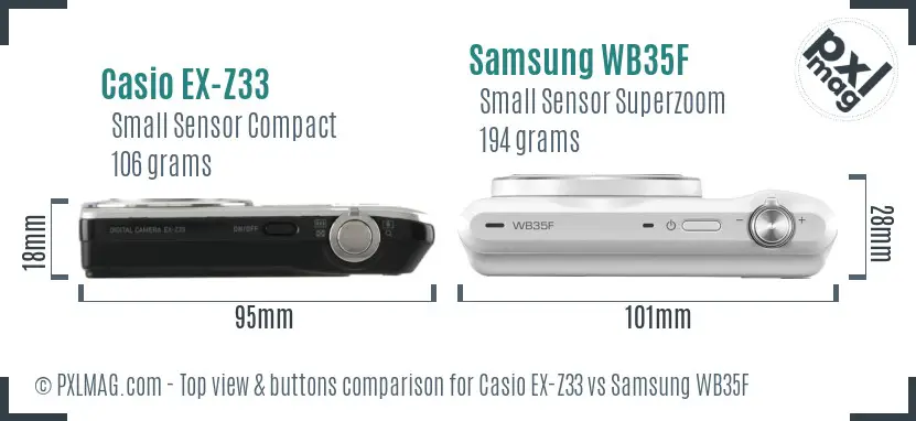 Casio EX-Z33 vs Samsung WB35F top view buttons comparison