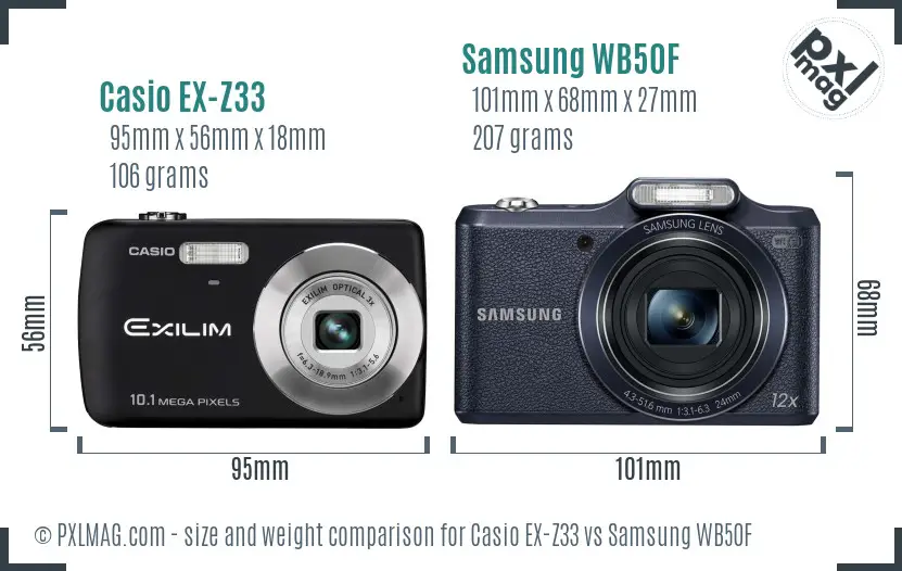 Casio EX-Z33 vs Samsung WB50F size comparison