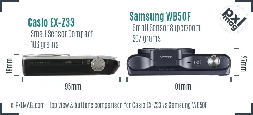 Casio EX-Z33 vs Samsung WB50F top view buttons comparison