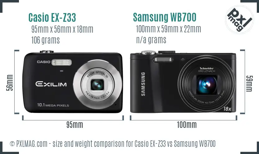 Casio EX-Z33 vs Samsung WB700 size comparison