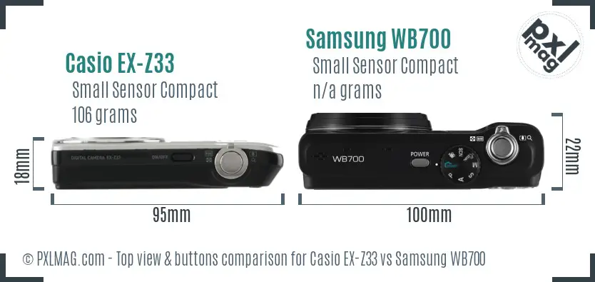 Casio EX-Z33 vs Samsung WB700 top view buttons comparison