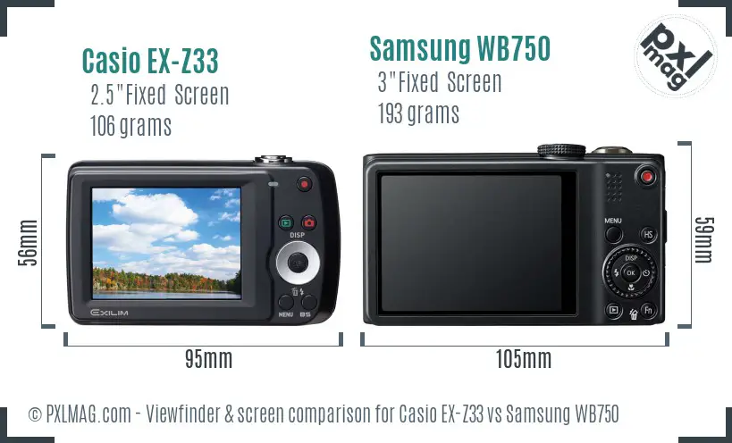 Casio EX-Z33 vs Samsung WB750 Screen and Viewfinder comparison