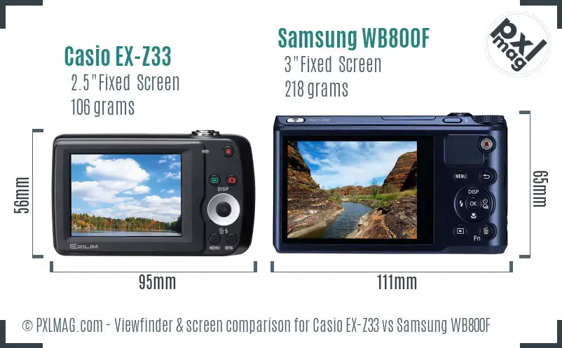 Casio EX-Z33 vs Samsung WB800F Screen and Viewfinder comparison
