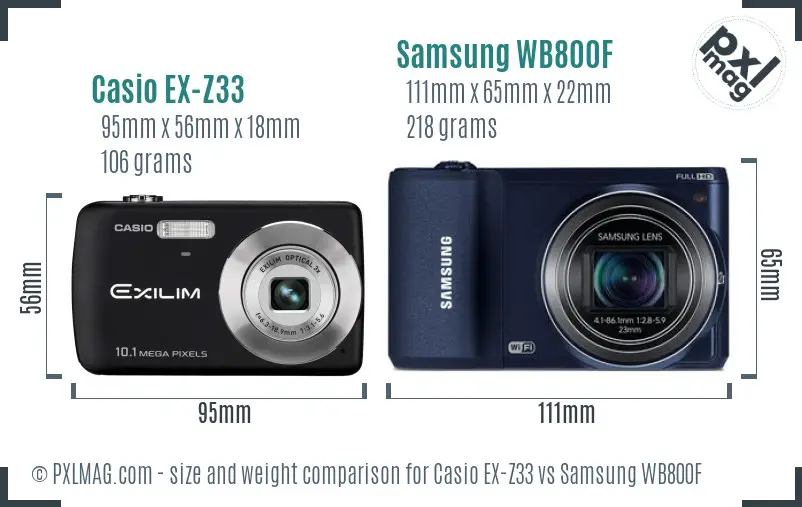 Casio EX-Z33 vs Samsung WB800F size comparison