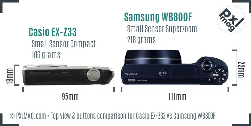 Casio EX-Z33 vs Samsung WB800F top view buttons comparison