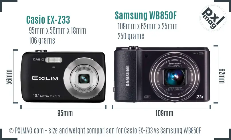 Casio EX-Z33 vs Samsung WB850F size comparison
