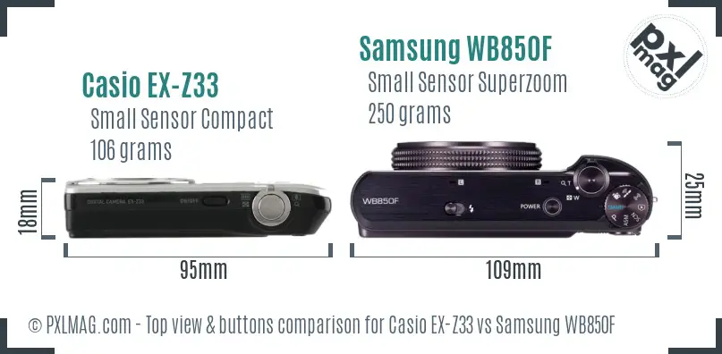 Casio EX-Z33 vs Samsung WB850F top view buttons comparison