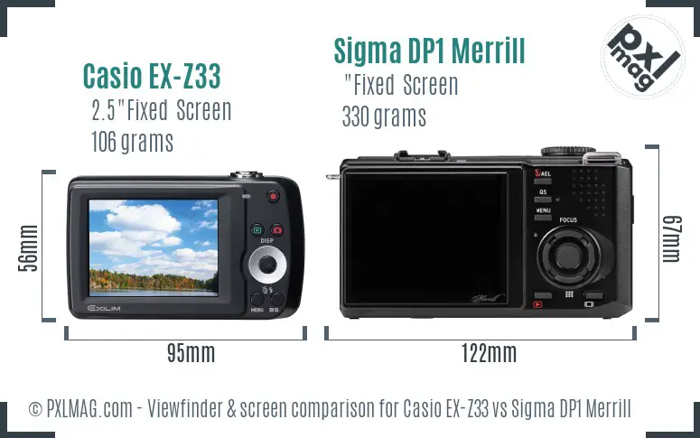 Casio EX-Z33 vs Sigma DP1 Merrill Screen and Viewfinder comparison