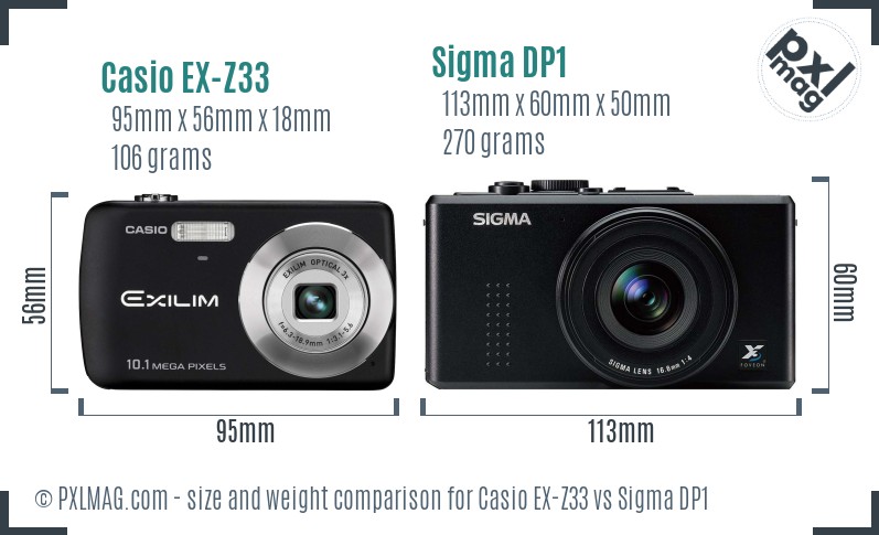 Casio EX-Z33 vs Sigma DP1 size comparison Casio EX-Z33 vs Sigma DP1 size comparison