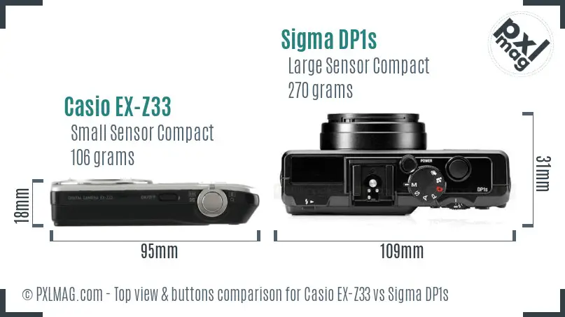 Casio EX-Z33 vs Sigma DP1s top view buttons comparison