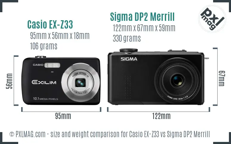 Casio EX-Z33 vs Sigma DP2 Merrill size comparison