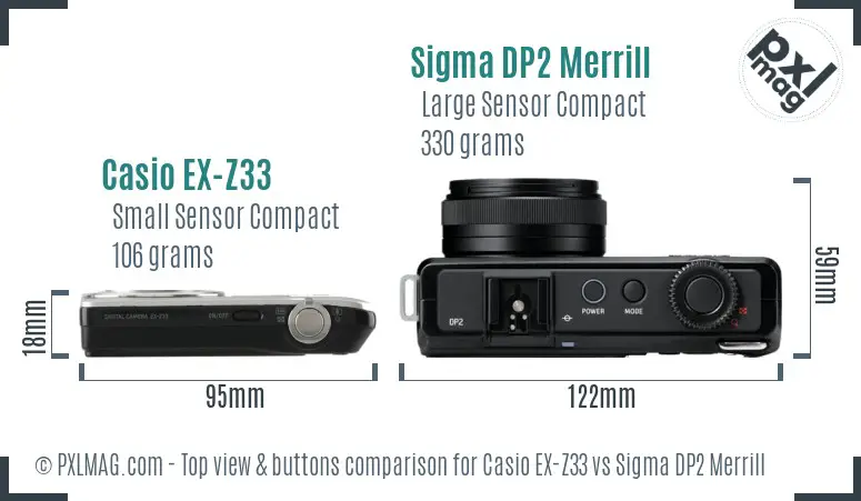 Casio EX-Z33 vs Sigma DP2 Merrill top view buttons comparison