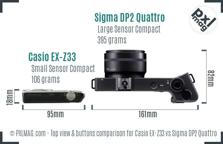 Casio EX-Z33 vs Sigma DP2 Quattro top view buttons comparison