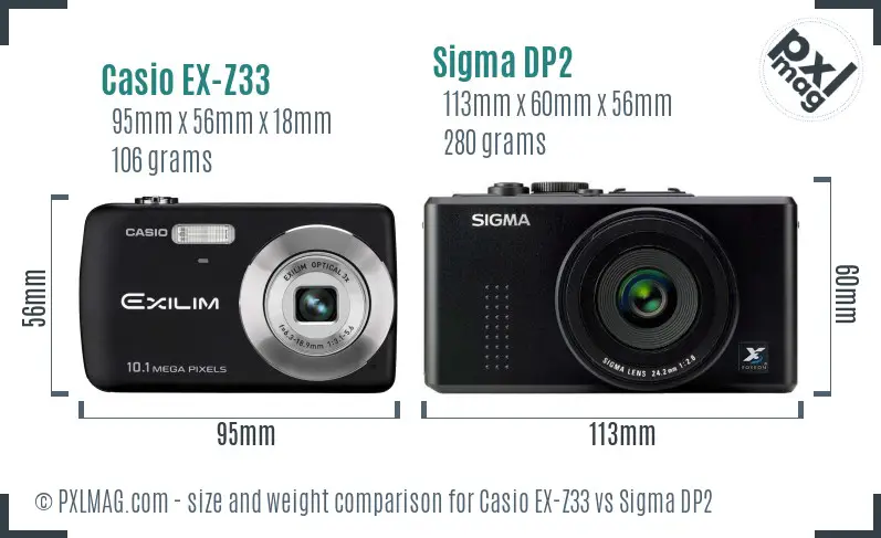 Casio EX-Z33 vs Sigma DP2 size comparison