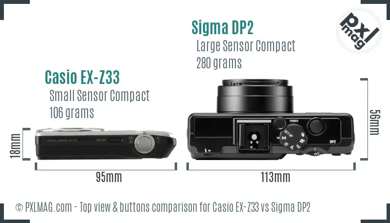 Casio EX-Z33 vs Sigma DP2 top view buttons comparison